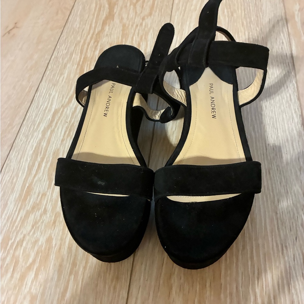 Paul Andrew Black Suede Open-Toe Ankle-Strap Sandals
